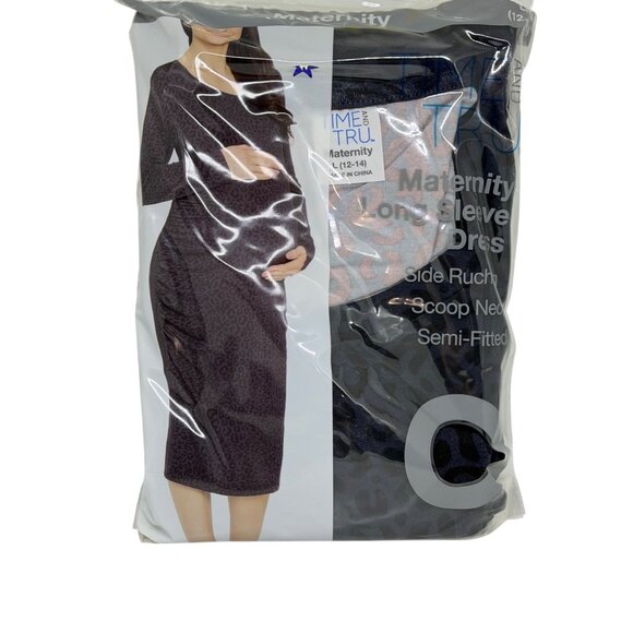 NEW Time and Tru Maternity LS Dress Large 12-14 Navy Leopard Print Semi-Fitted - Picture 3 of 4